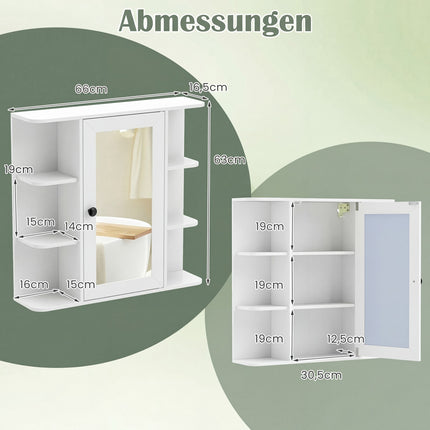 Badezimmer-Spiegelschrank mit 3 Ablagen & 6 offenen Fächern