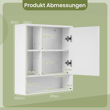 Badezimmerspiegelschrank mit verstellbaren Einlegeböden, Weiß, 55x16x61 cm