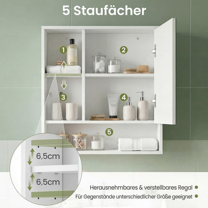 Badezimmerspiegelschrank mit verstellbaren Einlegeböden, Weiß, 55x16x61 cm