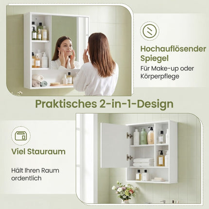 Badezimmerspiegelschrank mit verstellbaren Einlegeböden, Weiß, 55x16x61 cm