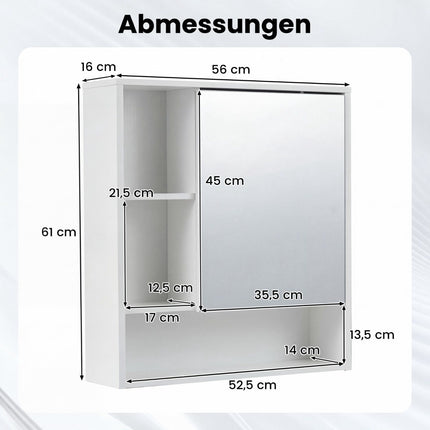 Badezimmerspiegelschrank mit Tür & 3 offenen Ablagen, Weiß
