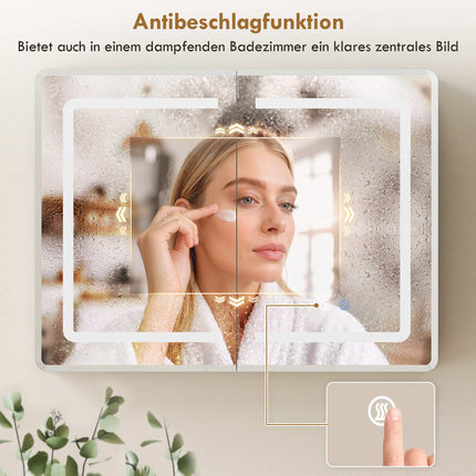Badezimmerspiegelschrank mit LED, Antibeschlag, 80 x 60 cm