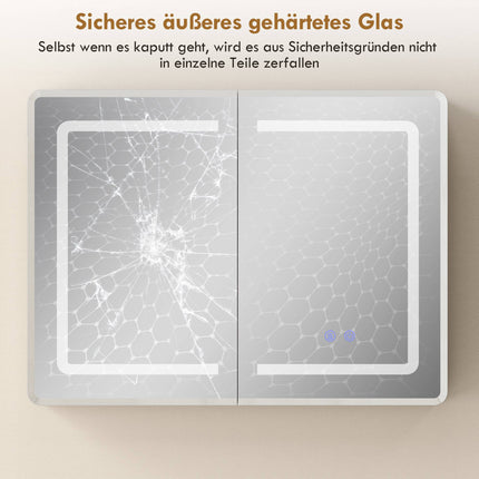 Badezimmerspiegelschrank mit LED, Antibeschlag, 80 x 60 cm