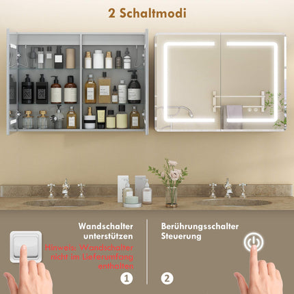 Badezimmerspiegelschrank mit LED, Antibeschlag, 80 x 60 cm
