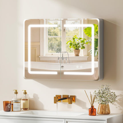 Badezimmerspiegelschrank mit LED, Antibeschlag, 80 x 60 cm