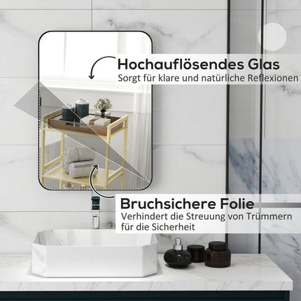 Badezimmerspiegel, Sicherheitsfolie, Metallrahmen, 50x70 cm, Schwarz