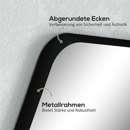 Badezimmerspiegel, Sicherheitsfolie, Metallrahmen, 50x70 cm, Schwarz