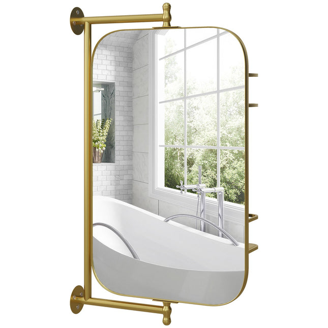 Schwenkbarer Badezimmerspiegel mit Ablage, 40x66cm, Goldrahmen