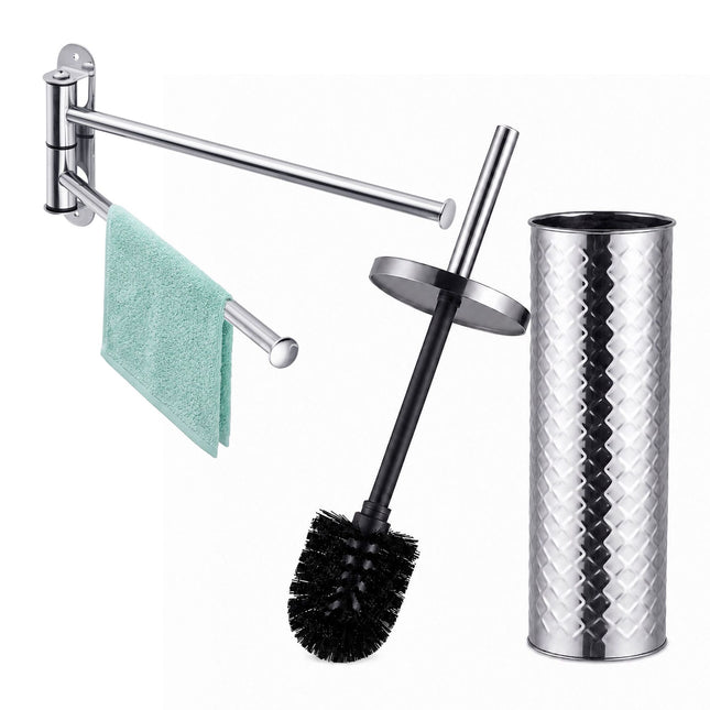 Badkamerset: Handdoekrek en toiletborstel, zilver