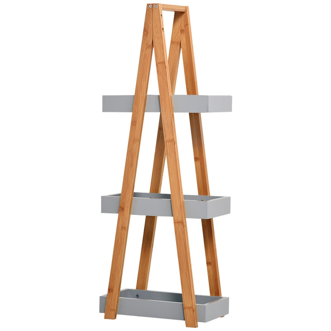 Bambus 3-stufiges Leiterregal für Badezimmer, grau, 30x18x81cm