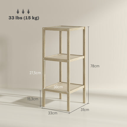 Bamboo 3-tier bathroom shelf - natural wood, 33x31x78 cm