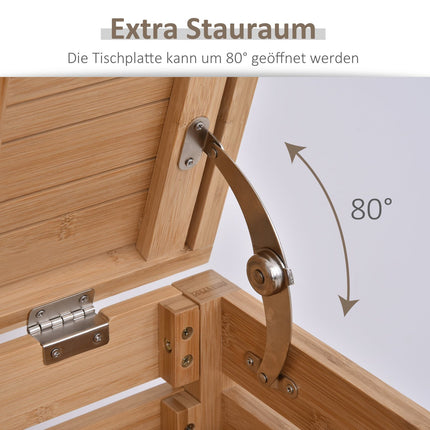 Bambus-Badregal, aufklappbarer Deckel, Naturfinish, 46x29,5x76,5 cm