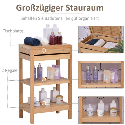 Bambus-Badregal, aufklappbarer Deckel, Naturfinish, 46x29,5x76,5 cm
