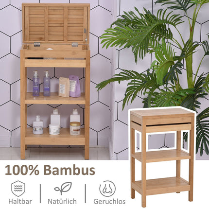 Bambus-Badregal, aufklappbarer Deckel, Naturfinish, 46x29,5x76,5 cm