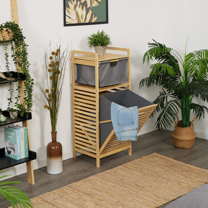 Bathroom Shelf with Laundry Basket and Fabric Drawer