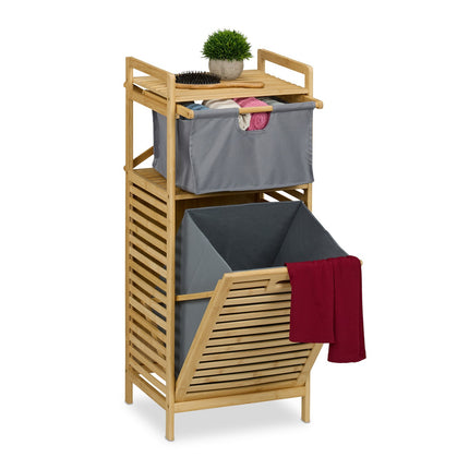 Bathroom Shelf with Laundry Basket and Fabric Drawer