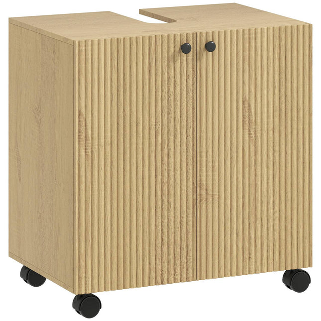 Badezimmerschrank, 3-stöckiges Regal, Holz, Rollen