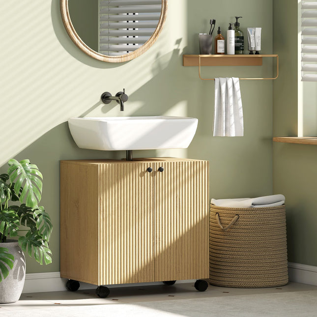 Badezimmerschrank, 3-stöckiges Regal, Holz, Rollen