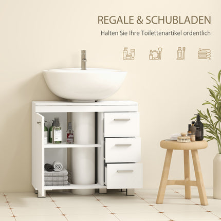 Badezimmerunterschrank, MDF, 2 Regale, 3 Schubladen, Weiß