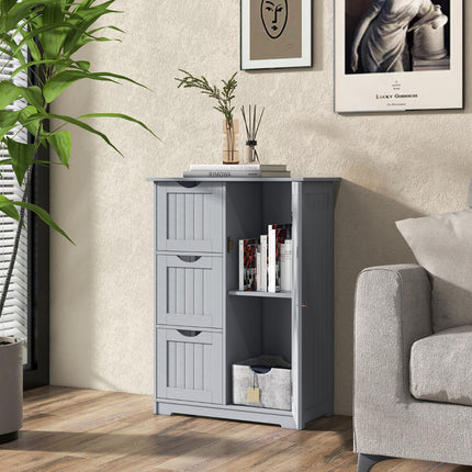 Badezimmerschrank mit 3 Schubladen und Tür, Grau