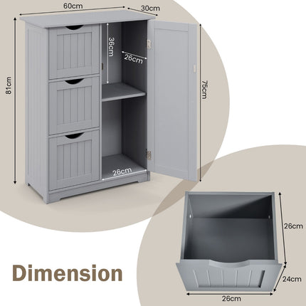 Badezimmerschrank mit 3 Schubladen und Tür, Grau