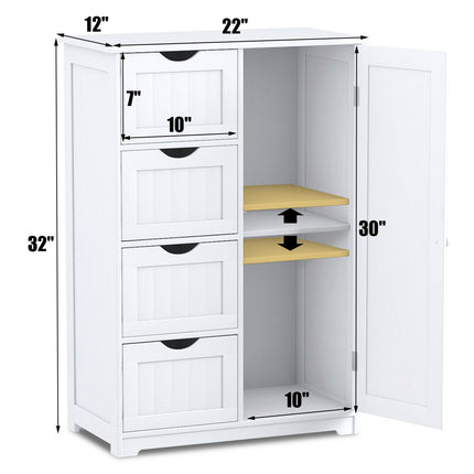 Bathroom Storage Cabinet, 4 Drawers, Door, White
