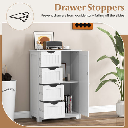 Bathroom Storage Cabinet, 4 Drawers, Door, White