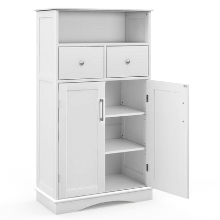 Bathroom Storage Cabinet, Freestanding, 2 Doors, 60x30x108 cm, White