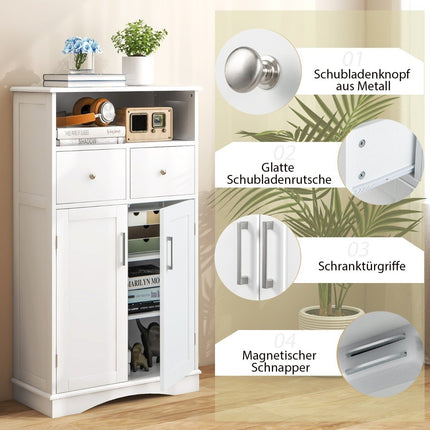 Bathroom Storage Cabinet, Freestanding, 2 Doors, 60x30x108 cm, White