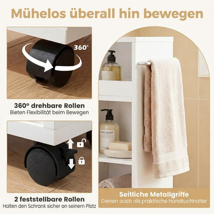 Badezimmerschrank mit verstellbarem Regal und Rollen