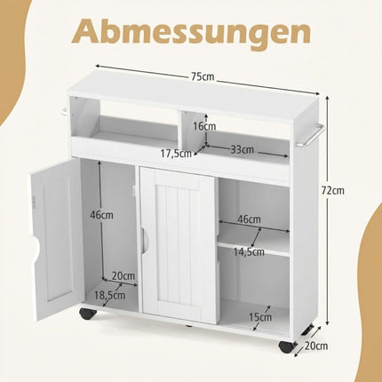 Badezimmerschrank mit verstellbarem Regal und Rollen