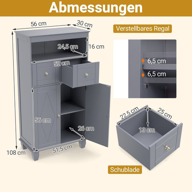 Badezimmerschrank mit verstellbaren Einlegeböden, Grau