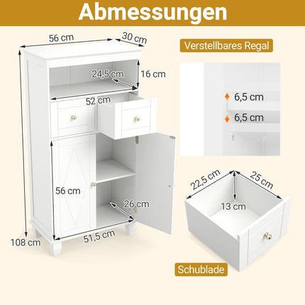 Bathroom Storage Cabinet with Adjustable Shelves, White