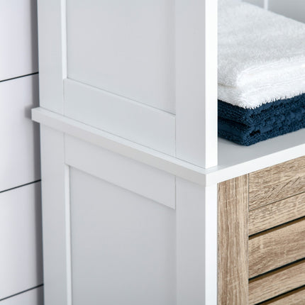 Hoher, weißer Badezimmerschrank – freistehend, verstellbare Einlegeböden