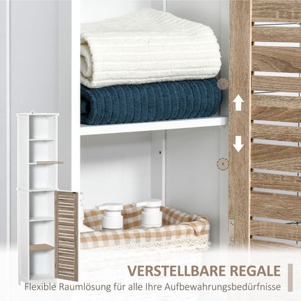Hoher, weißer Badezimmerschrank – freistehend, verstellbare Einlegeböden