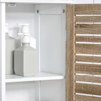 Hoher, weißer Badezimmerschrank – freistehend, verstellbare Einlegeböden