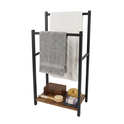 Bathroom Towel Rack with Shelf, Brown, Steel & MDF