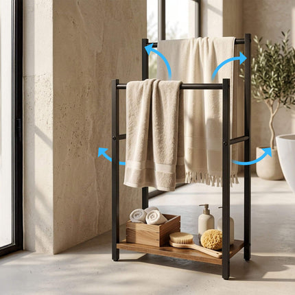 Bathroom Towel Rack with Shelf, Brown, Steel & MDF