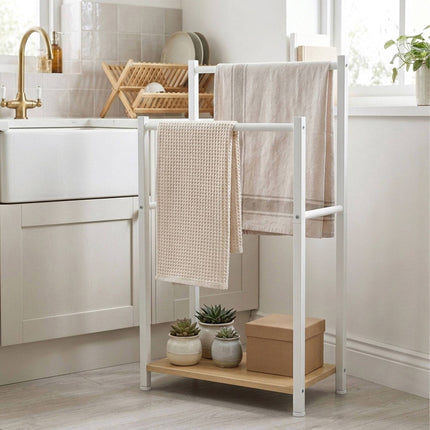 Bathroom Towel Rack with Shelf, Wood-Effect Finish