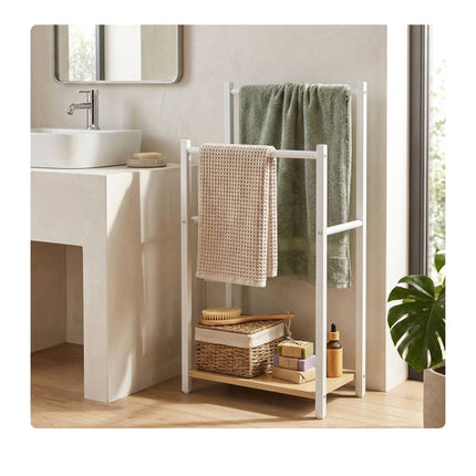 Bathroom Towel Rack with Shelf, Wood-Effect Finish