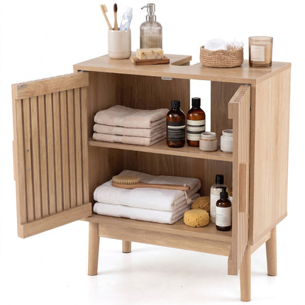 Bathroom Vanity Unit with Slatted Doors, 60x30x70 cm