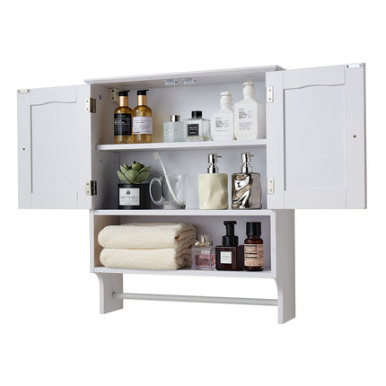 Bathroom Wall Cabinet, 2-Door, Adjustable Shelf, Towel Bar