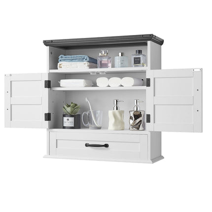 Bathroom Wall Cabinet, 2 Doors, Adjustable Shelf, Drawer, White
