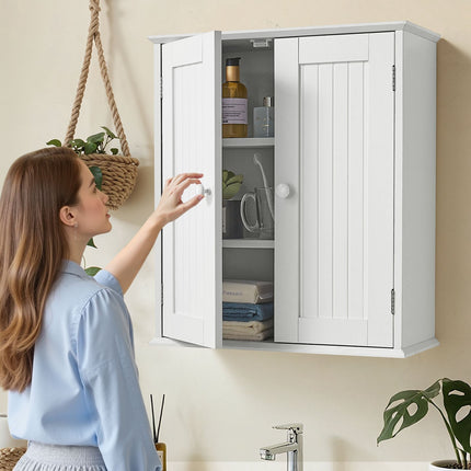 Bathroom Wall Cabinet, 2 Doors, Adjustable Shelf, White