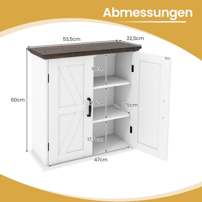 Badezimmer-Wandschrank, 2 Türen, verstellbare Einlegeböden, Weiß
