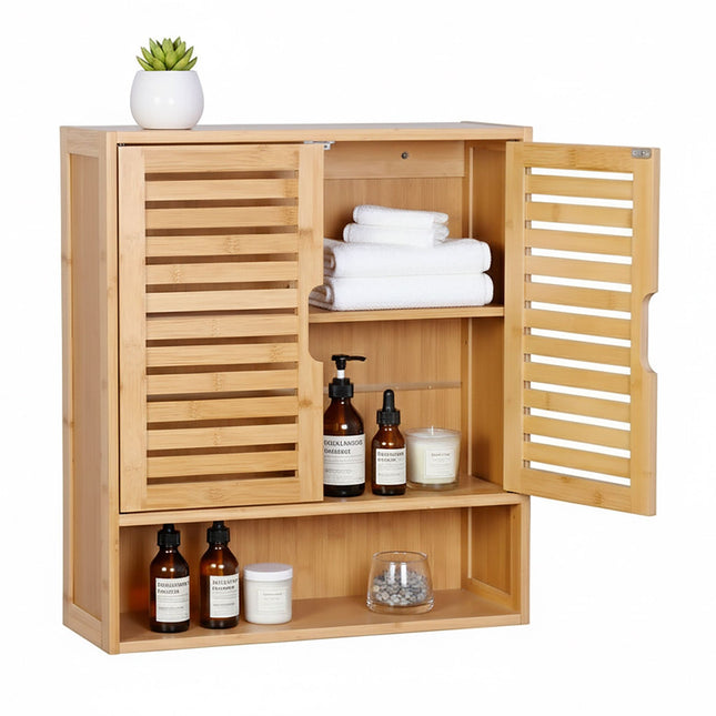 Badezimmerschrank, verstellbarer Einlegeboden, Lamellentüren