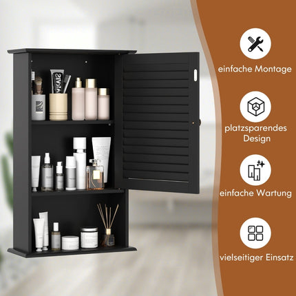 Badezimmer-Wandschrank, verstellbare Einlegeböden, schwarzes MDF