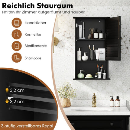 Badezimmer-Wandschrank, verstellbare Einlegeböden, schwarzes MDF