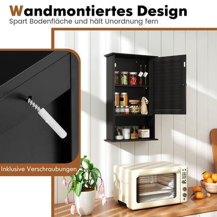 Badezimmer-Wandschrank, verstellbare Einlegeböden, schwarzes MDF
