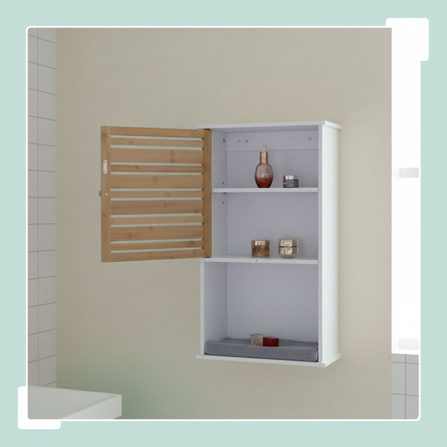 Badezimmerschrank mit Bambustür und verstellbaren Einlegeböden